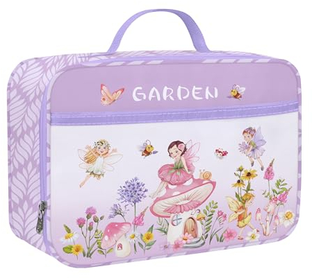 Clastyle Lila Elf Pilzhaus Isolierte Lunchtasche Kinder, Lion Koala Klein Kühltasche für Mädchen, Wasserdichte Brotzeittasche für Picknick Schulen