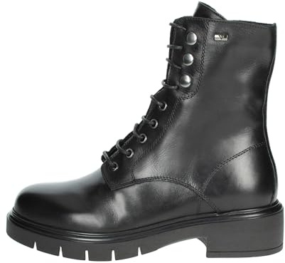 Valleverde V49602 Anfibi Casual Donna Pelle Nero Tacco Grosso 4Cm Suola Gomma Gambale Caviglia