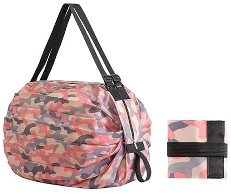 muqqa Faltbare Einkaufstaschen,wiederverwendbare Einkaufstasche, Carry Bag,Shopping Bag, Einkaufstaschen schnelltrocknend reißfest für Aufbewahrung, Picknick, shopping, Reisen (Rosa Camouflage)