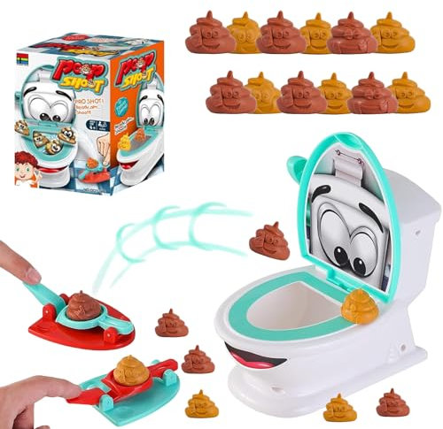 Novelty Toilet Poop Game Toys with 12 Soft Poops and 2 Launchers a Sticker for Kids,Funny Toilet Games Creative Toy for Family Party Shoot Poop Toy for Kids Christmas Family Party Poop Shoot Game Toy