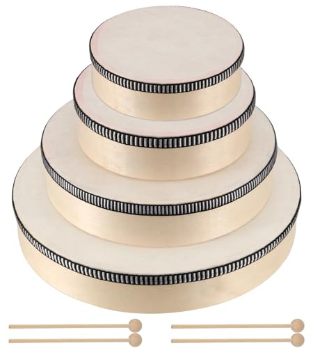 MAHIONG 4-pack handtrumma, 4 storlekar trummor med 4 trumpinnar för rytminlärning, musikföreställningar, fester och slagverksentusiaster, 15 cm 18 cm 15 cm