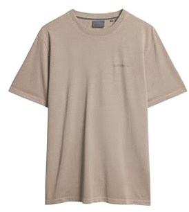 Superdry Herren Locker geschnittenes, überfärbtes T-Shirt mit Logo Dunkelbeige Strukturiert S