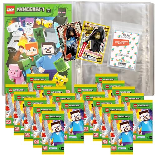 Bundle mit Lego Minecraft Serie 1 Trading Cards - 1 Leere Sammelmappe + 20 Booster + Exklusive Collect-it Hüllen