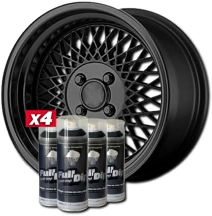 AutoFullCar - Pack Llantas Vinilo Líquido FULL DIP - 4 Sprays - 400 ml. Unidad - Acabado Mate - Válido Para Llantas De 15 a 18 Pulgadas (NEGRO METALIZADO)