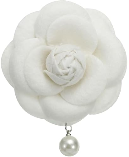Broches en Forme de Fleur de Camélia, Broches Vintage en Tissu avec Perles Artificielles, Élégantes Épingles Florales pour Femmes, Chapeau, Robe, Chemise, Cravate, Violet (Beige)