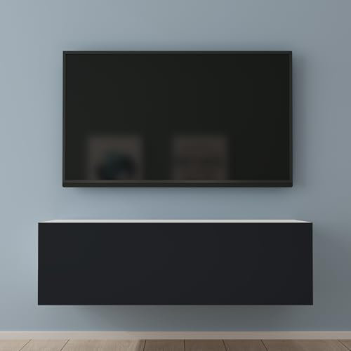 Mai & Mai Fernsehtisch Fernsehschrank TV Schrank Verdeckter Griff mit Soft-Close Lowboard Hängeschrank für Wohnzimmer in Matt Weiß + Matt Anthrazit BTH: 100x40,2x30 cm Fernsehschrank02
