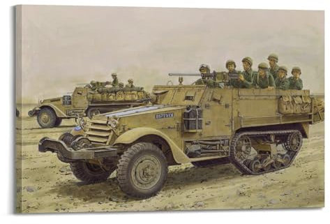 ZLQYHW Militärfahrzeug-Poster, IDF M3, halbe Schiene, dekorative Leinwand, Familienschlafzimmer, Kunstwerk, Bild, Gemälde, 50 x 75 cm