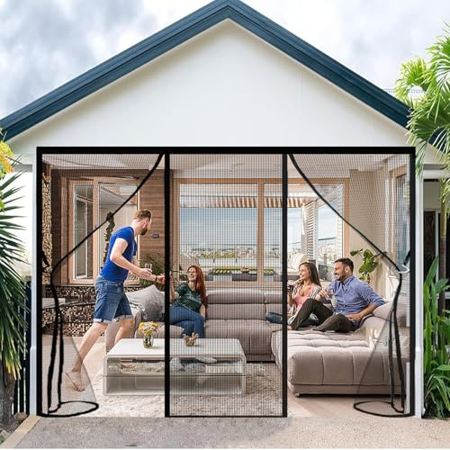ZHZFSH Magnetic Curtain Double Door, Double Opening Mesh Net Curtain, Double Door Screen Curtain for Sliding Door,Insect Protection Balcony Door with Magic Tape Strap,Black-B, 140x210cm