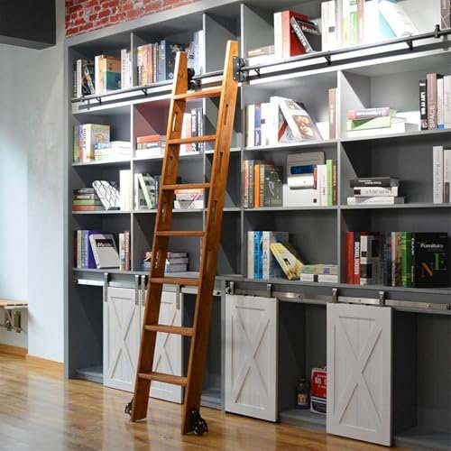 GAONUDAN 3,3-26,2 Fuß Schiebeleiter-Hardware-Rollschienensatz (ohne Leiter), Schiebeleiterschiene aus schwarzem Rundrohr aus Stahl + Bodenrollen mit Bremse für Dachbodentreppen/Bücherregale (23 Fuß/7