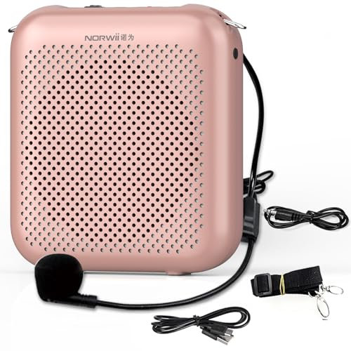 Norwii Bluetooth Voice Amplifier, Power Amplifiers, Portable Mini Wired Microphone Headset for Teacher classroom & Outdoor Lectures, Teaching, Tour Guides, USB-C Rechargeable - 2000mAh, Rosegold