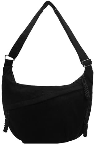 Halbmond Tasche Damen, Baumwollcord Crossbody Mit Verstellbarer Schultergurt, Casual Half Moon Bag, Einfarbige Tragbare Moon Bag für Arbeit, Alltag (B)