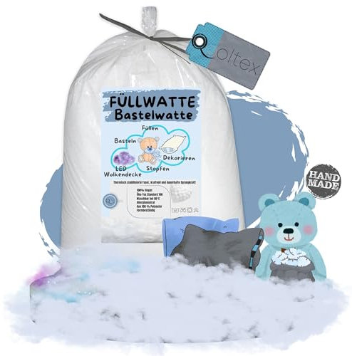 Füllwatte waschbar 1 kg Beutel - Vegan Stopfwatte Füllmaterial Polyester für Kuscheltiere, Kissen - Bastelwatte Wolkendecke Formbeständig, Hochwertig