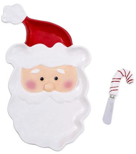 The Bridge Collection Weihnachtsmann-Teller mit Zuckerstangenstreuer, 33 cm, 2-teiliges Set, festliche Feiertags-Servierschale und Streuer