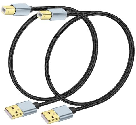 JSADZKJ 1FT USB A a USB B Cable de impresora Tipo A macho a B macho de alta velocidad USB 2.0 cable de la impresora adecuada para el ordenador portátil,impresora,escáner,controlador MIDI(2Pcs)