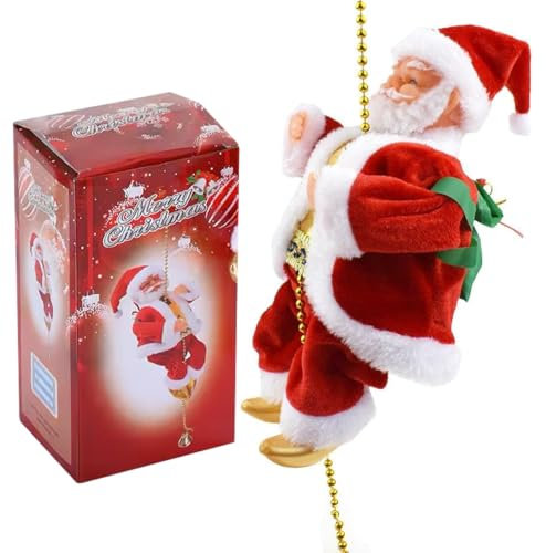 Home Markt24 Décoration à Suspendre - Père Noël Grimpant Sur Une Corde de 100 cm Avec Mélodie - Escalade Automatique - Décoration Festive Intérieure