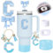 Lot de 6 accessoires de tasse Stanley bleus avec nœud en paille pour tasse Stanley de 887 ml, 1200 ml, avec bouchon de paille et bottes en silicone scintillant, bouchons anti-déversement, breloque de