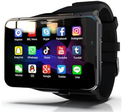 Smartwatch tracker for Men Women 4G Android 9.0 2.88 HD Touchscreen 4GB+64GB fitbit fitness watches with Dual Cameras smart watch GPS Heart Rate Blood Oxygen Sleep Tracking Running WiFi Black