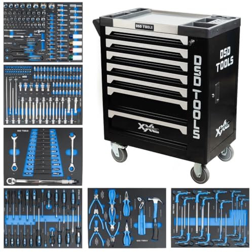 Steel Tool Chest Trolley Cabinet Fully Loaded Workshop Tool Box on Castors with Lockable Storage and Easy Mobility (Black)