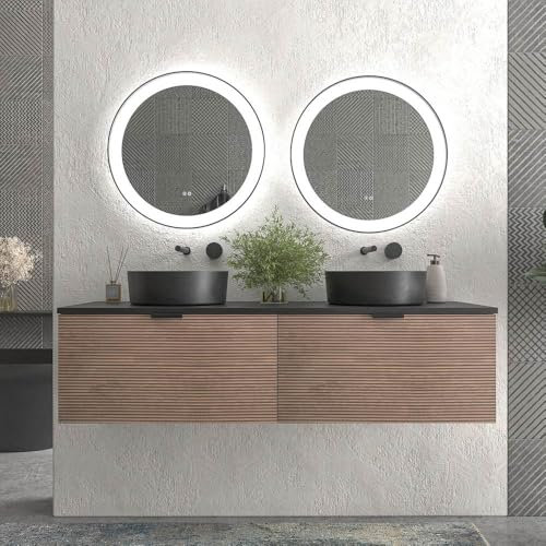 VARO BATH | Mueble de baño suspendido Skin - Bicolor BASTILLA con Lavabo Porcelana Blanco/Negro (2 Cajones) (Lavabo Negro, 140cm de Ancho)