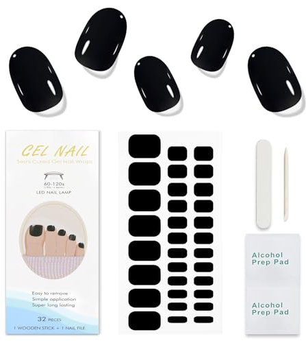 JMEOWIO Gel Toenail Stickers Black Semi Cured Gel Toenail Strips Wraps UV/LED Toenail Supplies Toenail Art Design Decoration Accessories