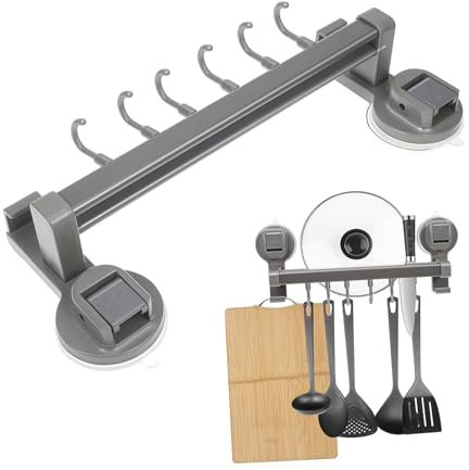 Zerodeko Suction Cup Rack Kitchen Hanging Rack Utensil Hanger Kitchen Utensil Hanger Towel Holder Hooks Heavy Duty Suction Cups Shower Organizer for Bathroom Hooks for Bathroom The Pet Grey
