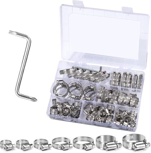 Abrazaderas de Tubería Acero Inoxidable,Juego de abrazaderas de manguera,Abrazaderas de Manguera Ajustables 8-44 mm completamente de acero inoxidable 304,abrazadera para manguera piscina(101Piezas)