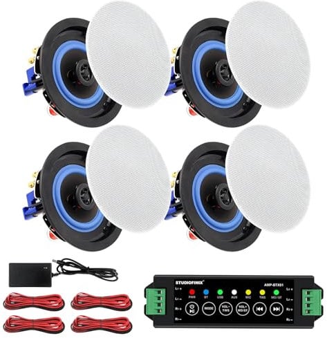 STUDIOFINIX 4 Inch 320 Watts 2-Way Bluetooth Ceiling Speakers Package for Home Theater System, Living Room,Office,Flush Mount(4 Speakers)