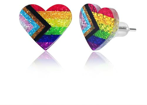 Kabwea Regenbogen Herz Pride Ohrringe für Damen und Herren, Pride, Lgbtq, Regenbogen