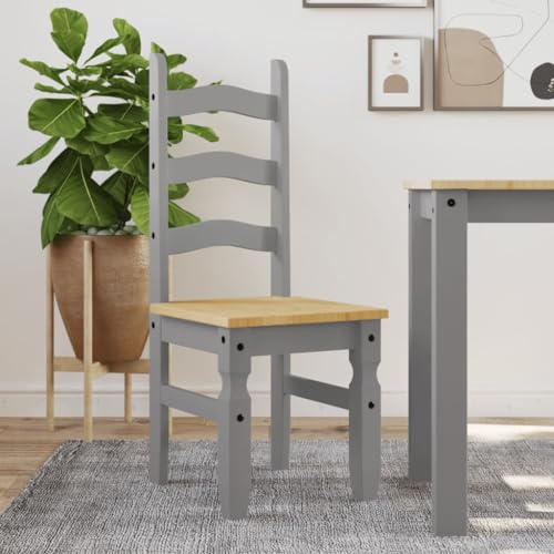 YuuSsea Esszimmerstühle 2er Set, Corona Grau, aus massivem Kiefernholz, 42x47x107 cm, für Küche und Essbereich, Holzstühle mit hoher Rückenlehne