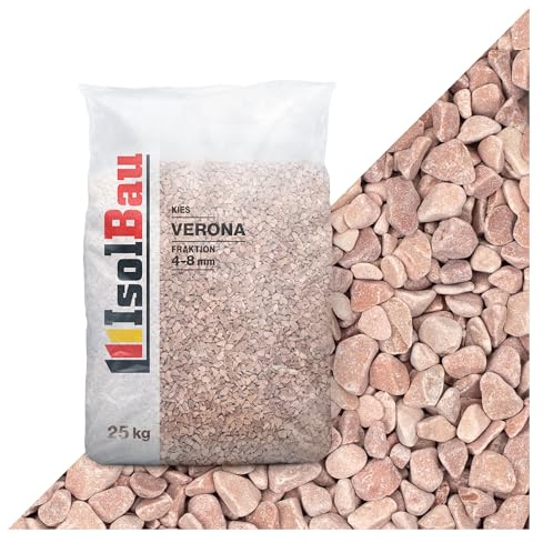 Isolbau - Zierkies 25 kg - Marmorkies 4-8 mm - Deko-Steine für Garten, Steinteppich, Aquariumkies, Ziersplitt Natursteine Gartenkies Wegkies Teichkies für Innen und Außen - Rosso Verona