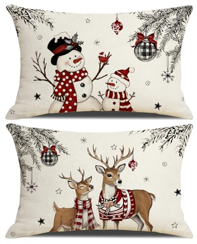 2 Stück Kissenbezug Weihnachten 50x30,Weihnachtskissenbezug Rechteck,Weihnachtsdeko Innen,Leinen Kissenhülle Weihnachten,Weihnachtsdeko Christmas Für Wohnzimmer Schlafzimmer Sofa Decorations (Stil-E)