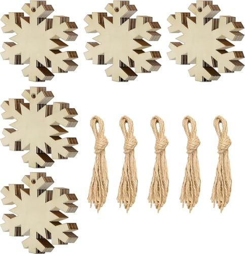 ZWLIYCHN Christmas Wooden Baubles 30 Pcs, Wooden Christmas Ornaments with String, Hanging Snowflake Wood Slices for Christmas Tree Decoration, Xmas Decorations, DIY Crafts, Birthday Gifts