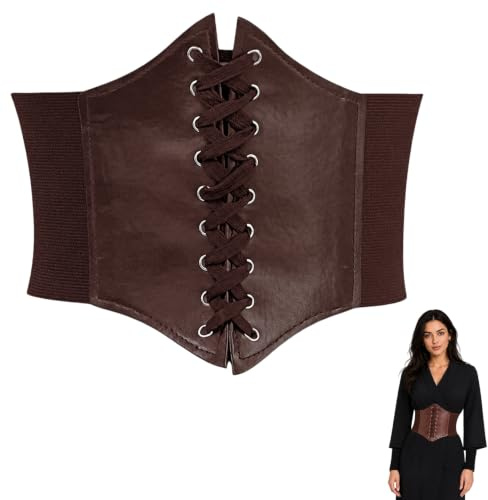 YiJianLiangBai Corset Belt, Women’s Elasticated Corset Belt, Elasticated Leather Waist Belts, Pirate, Catwoman Accessories, Laced Corset Role-Play Costumes, for Halloween Birthday Parties, Cosplay