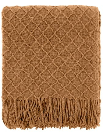 CREVENT Landhaus-Stil Boho Strickdecke für Couch Sofa Sessel Bett Wohnzimmer Dekoration, Weich Warm Gemütlich Leichtgewicht für Frühling Sommer Herbst - 152x203 cm Braun