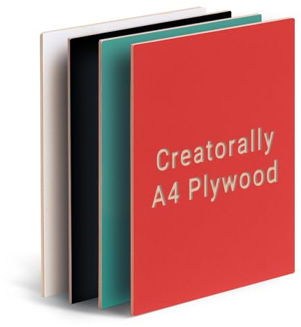 Creatorally Colored Plywood Sheets, 4pcs 297x210x3 mm Laser Engraving Materials, A4 Colorful Basswood Board Ideal for DIY CNC Cutting Pyrography (6 Colors)
