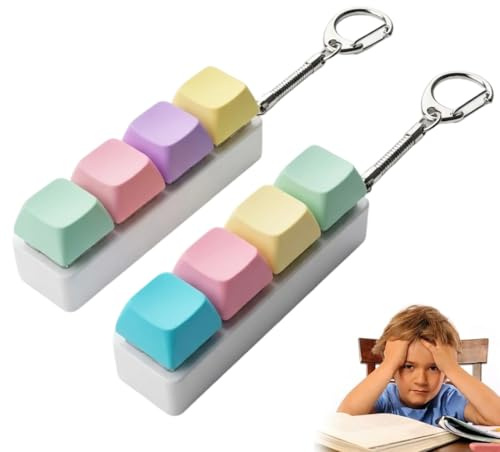 CATZUM Set Antistress Tastiera 2 Pezzi, Portachiavi Tastiera con Suono di Clic, Allevia Lo Stress (4 Tasti Colorati)