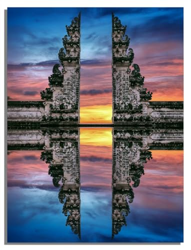 Wallario Magnetfolie für Kühlschrank/Geschirrspüler, magnetisch haftend - 60 x 80 cm, Motiv: Tempeltor im Sonnenuntergang