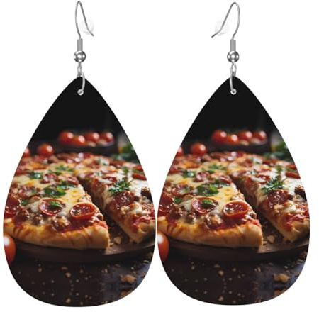Damen-Ohrringe, Leder, verlockende Wurst-Pizza, bedruckt, geeignet für den täglichen Gebrauch, Partys, Verabredungen und andere Anlässe
