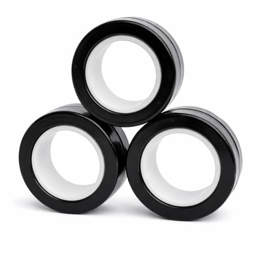 Magnetische Fidget Ringe 3er Set Schwarz, Anti-Stress-Spielzeug für Erwachsene & Kinder, Magnetische Fingerringe für Fokus, ADHS & Angstabbau