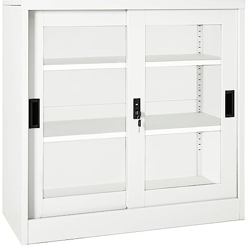 Cervaline Armoire à Portes coulissantes Blanc 90x40x90 cm Acier,Meubles,Armoires & Meubles de Rangement,Casiers & armoires de Rangement,28.05 kg-335954