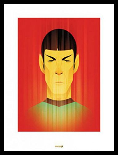 1art1 Star Trek Poster Kunstdruck Bild und MDF-Rahmen Schwarz - Beaming Spock 50 Jahre (80 x 60cm)