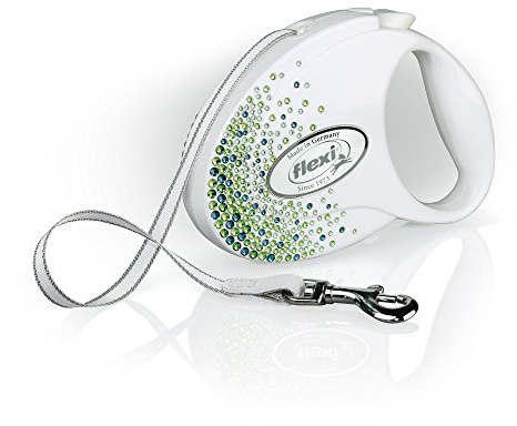 Flexi Glam Splash Leaf with Swarovski Crystals M - Dog Retractable Lead - 5 m - White