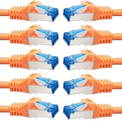 BIGtec - 10 Stück - 1m CAT.7 Gigabit Patchkabel Netzwerkkabel orange Kupferkabel Patch Ethernt LAN DSL Kabel CAT7 (RJ45, Cat 7, S/FTP PIMF) 100cm