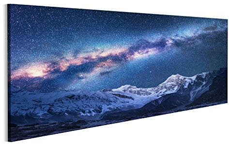Bild Bilder auf Leinwand Raum. Milchstraße und Berge. Fantastische Ansicht mit Bergen und sternenklarem Himmel nachts in Nepal. Gebirgstal und Hi Wandbild, Poster, Leinwandbild OHS