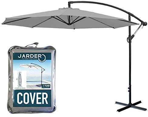 Jarder Parasol + Protective Cover – 3m Cantilever Garden Parasols – Open Ratchet & Tilt Function (Grey)