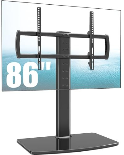 Universal TV Stand/Base Tabletop TV Stand with Wall Mount for 40 to 86 inch 5 Level Height Adjustable, Heavy Duty Tempered Glass Base, Holds up to 132lbs Screens, HT03B-003