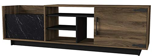 Alphamoebel 5125 Siento Wohnwand Anbauwand TV Lowboard Board Tisch Fernsehtisch Schrank für Wohnzimmer, Holz, Walnuss Braun Marmor Optik, viel Stauraum, 2 Türen, 180 x 55 x 35 cm