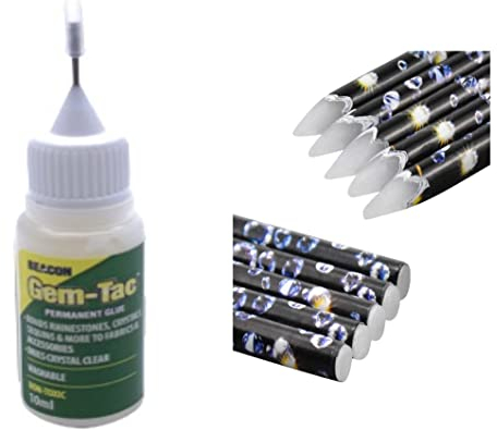 10ml Gem-Tac Glue Rhinestone Crystal Applying Needle Precision Tip Bottle For Art & Crafts Card Jewellery Making With 1 Free Wax Pencil