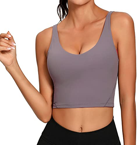 Lemedy Sport-BH für Damen, lang, bauchfrei, gepolstert, für Workout, Laufen, Yoga