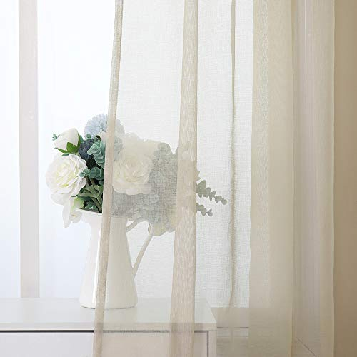 MIULEE 2er Set Sheer Voile Vorhang Stangedurchzug Transparente Gardine aus Voile Polyester Fensterschal Transparent Wohnzimmer Luftig für Schlafzimmer 140 X 215 cm (B x H), Rod Pocket Beige